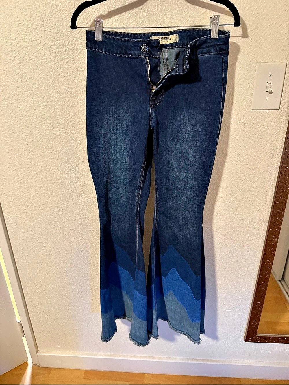 Rock & Roll Denim Bargain Button Bell Flare Jeans Waist 27 Blue